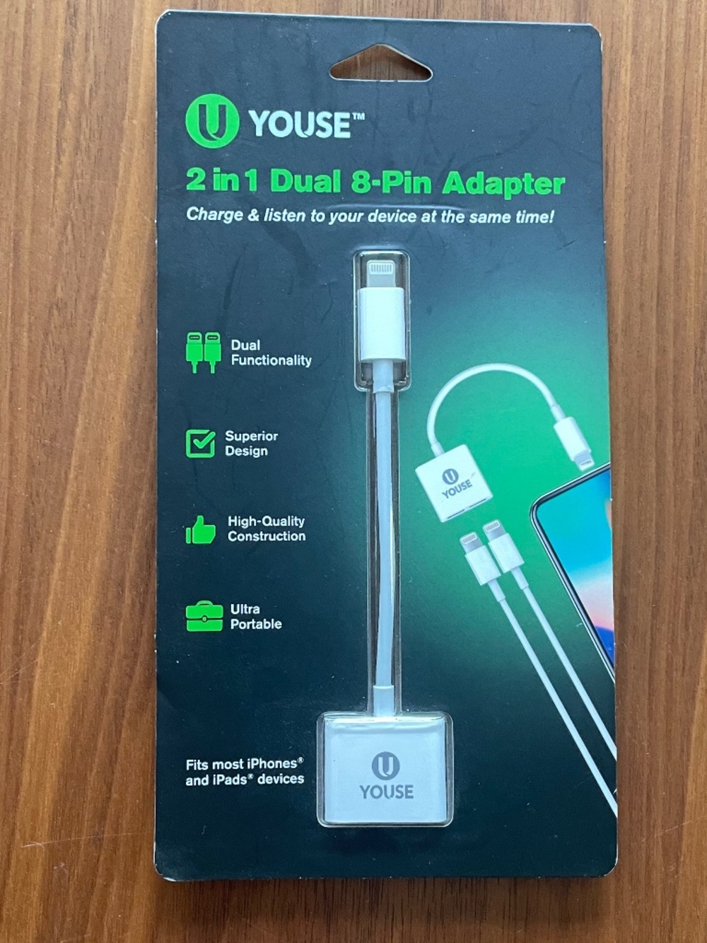 New in Package - U Youse 2 in 1 8-Pin Lightning Adapter for IPhone/Ipad